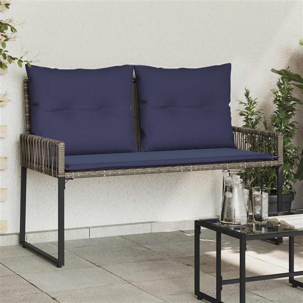 Grote foto vidaxl tuinbank met kussen 4 pcs grijs en marineblauw poly rattan tuin en terras tuinmeubelen