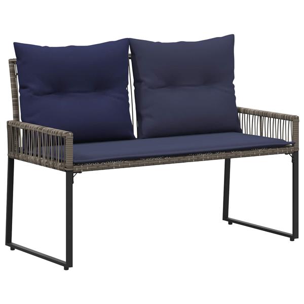 Grote foto vidaxl tuinbank met kussen 4 pcs grijs en marineblauw poly rattan tuin en terras tuinmeubelen