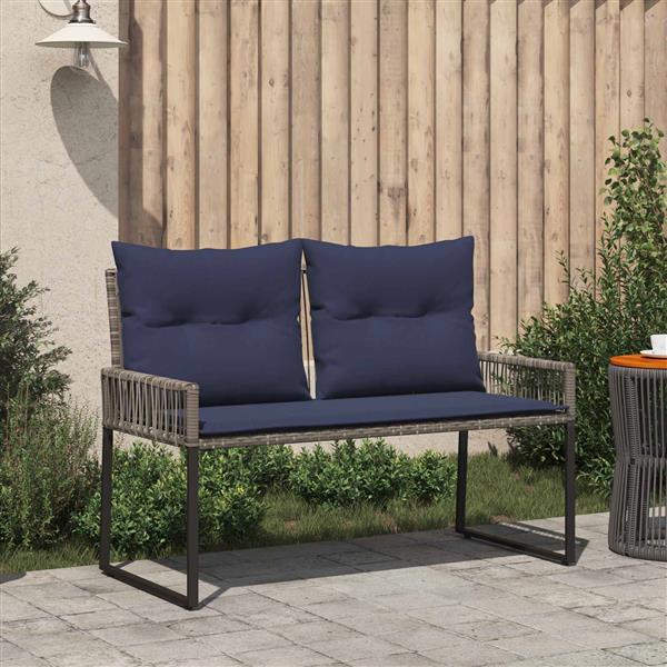 Grote foto vidaxl tuinbank met kussen 4 pcs grijs en marineblauw poly rattan tuin en terras tuinmeubelen