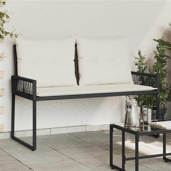 Grote foto vidaxl tuinbank met kussen 4 pcs zwart en cream wit poly rattan tuin en terras tuinmeubelen