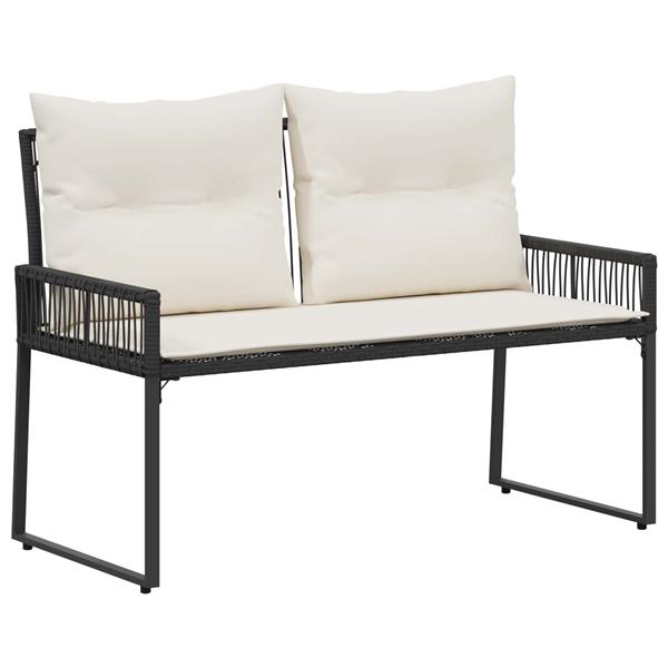 Grote foto vidaxl tuinbank met kussen 4 pcs zwart en cream wit poly rattan tuin en terras tuinmeubelen