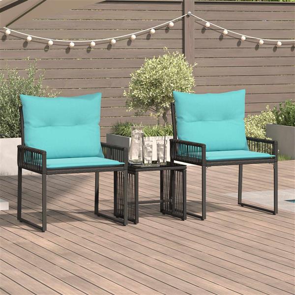 Grote foto vidaxl buitenmeubelset met kussen 7 pcs zwart en turquoise poly rattan tuin en terras tuinmeubelen