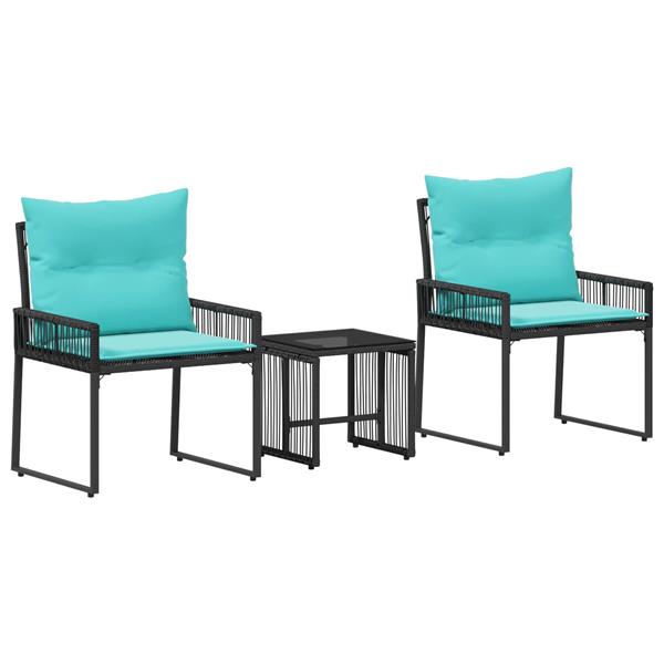 Grote foto vidaxl buitenmeubelset met kussen 7 pcs zwart en turquoise poly rattan tuin en terras tuinmeubelen