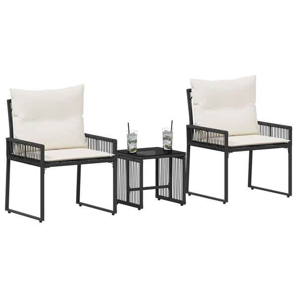 Grote foto vidaxl buitenmeubelset met kussen 7 pcs zwart en cream wit poly rattan tuin en terras tuinmeubelen