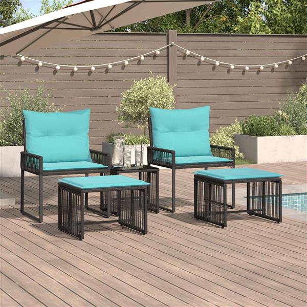 Grote foto vidaxl buitenmeubelset 11 pcs zwart en turquoise poly rattan tuin en terras tuinmeubelen