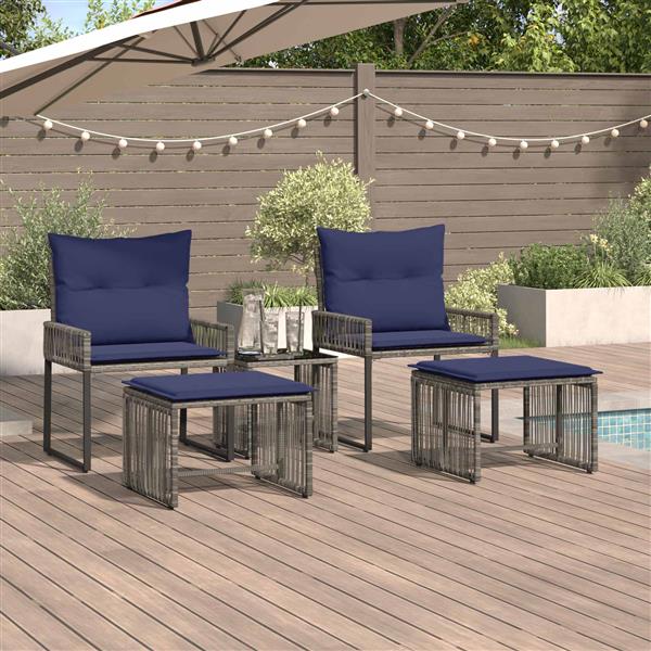 Grote foto vidaxl buitenmeubelset 11 pcs grijs en marineblauw poly rattan tuin en terras tuinmeubelen