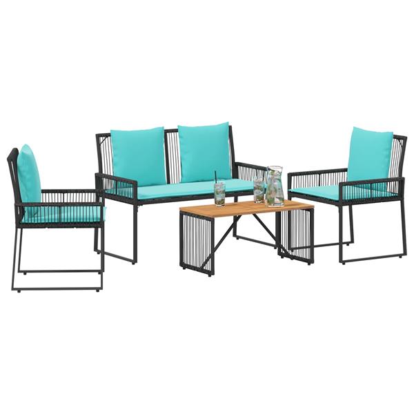 Grote foto vidaxl buitenmeubelset met kussen 9 pcs zwart en turquoise poly rattan tuin en terras tuinmeubelen