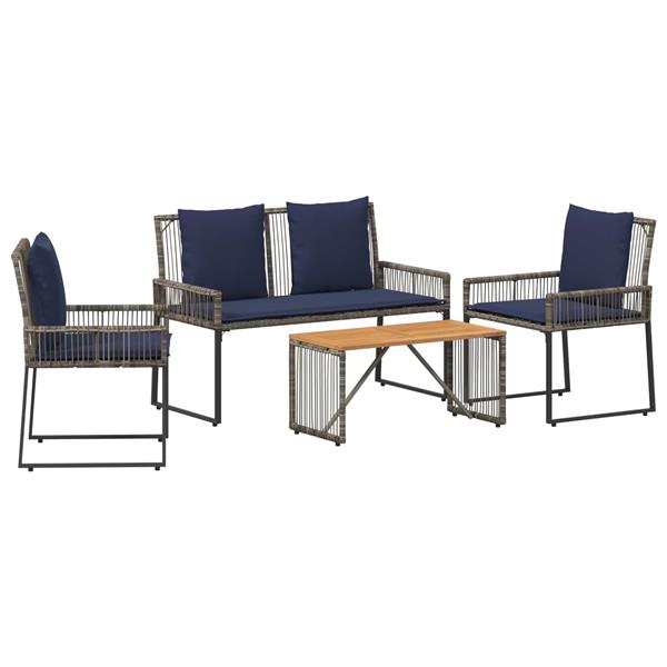 Grote foto vidaxl buitenmeubelset 9 pcs grijs en marineblauw poly rattan tuin en terras tuinmeubelen