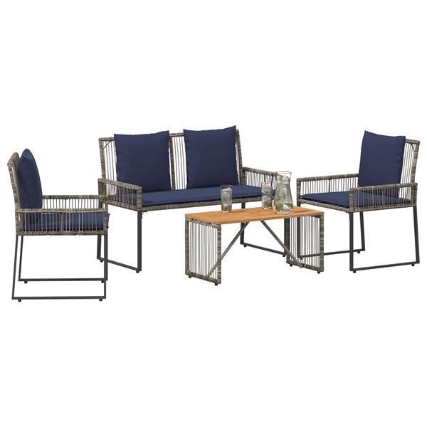 Grote foto vidaxl buitenmeubelset 9 pcs grijs en marineblauw poly rattan tuin en terras tuinmeubelen