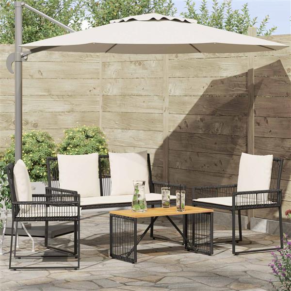 Grote foto vidaxl tuinset met kussen 4 stuks zwart en cr me wit polyrattan tuin en terras tuinmeubelen