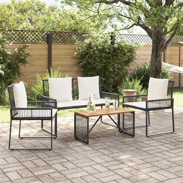 Grote foto vidaxl tuinset met kussen 4 stuks zwart en cr me wit polyrattan tuin en terras tuinmeubelen