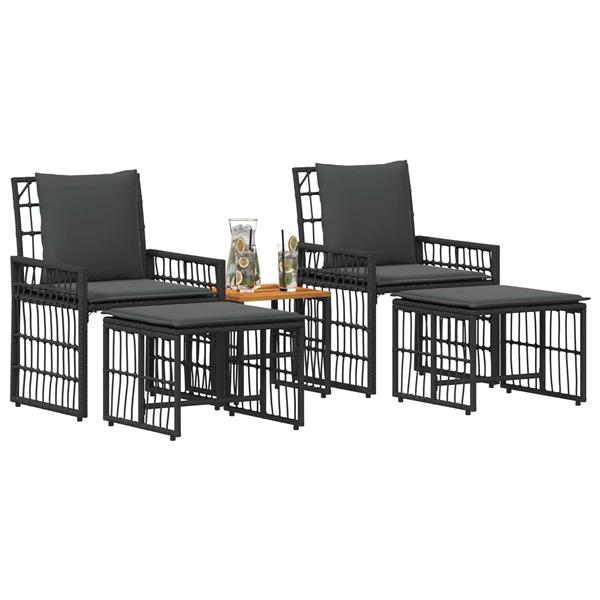 Grote foto vidaxl buitenmeubelset 5 pcs zwart en donkergrijs staal en poly rattan tuin en terras tuinmeubelen