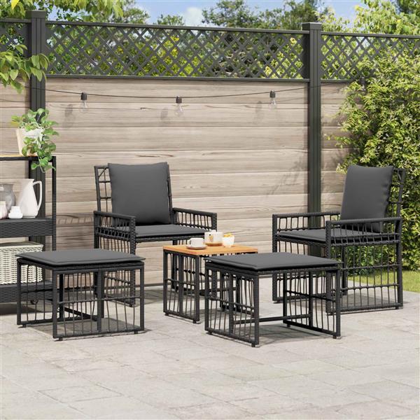 Grote foto vidaxl buitenmeubelset 5 pcs zwart en donkergrijs staal en poly rattan tuin en terras tuinmeubelen