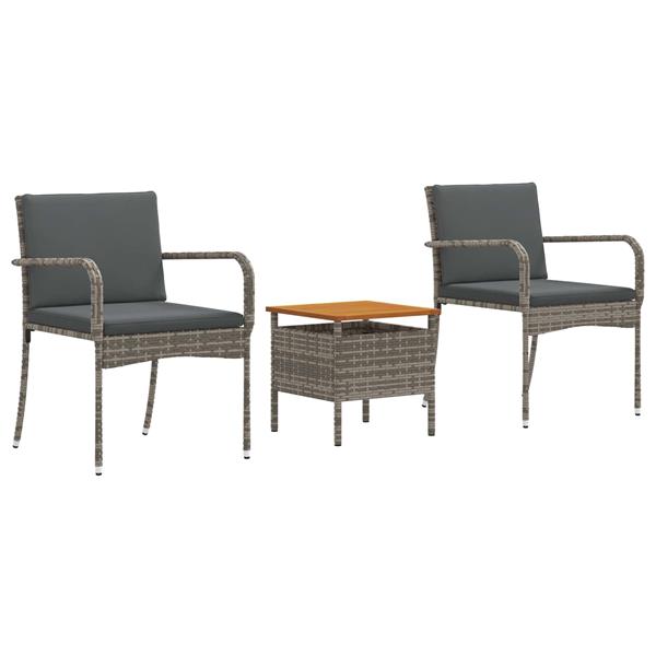 Grote foto vidaxl tuinbistroset met kussen 3 delig grijs polyrotan tuin en terras tuinmeubelen