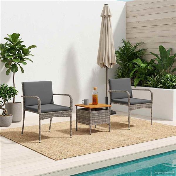 Grote foto vidaxl tuinbistroset met kussen 3 delig grijs polyrotan tuin en terras tuinmeubelen