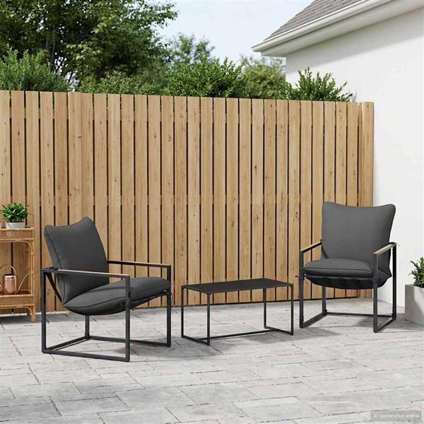 Grote foto vidaxl tuinbankenset 3 pcs zwart en anthraciet staal tuin en terras tuinmeubelen