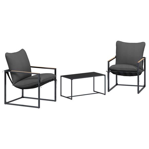 Grote foto vidaxl tuinbankenset 3 pcs zwart en anthraciet staal tuin en terras tuinmeubelen