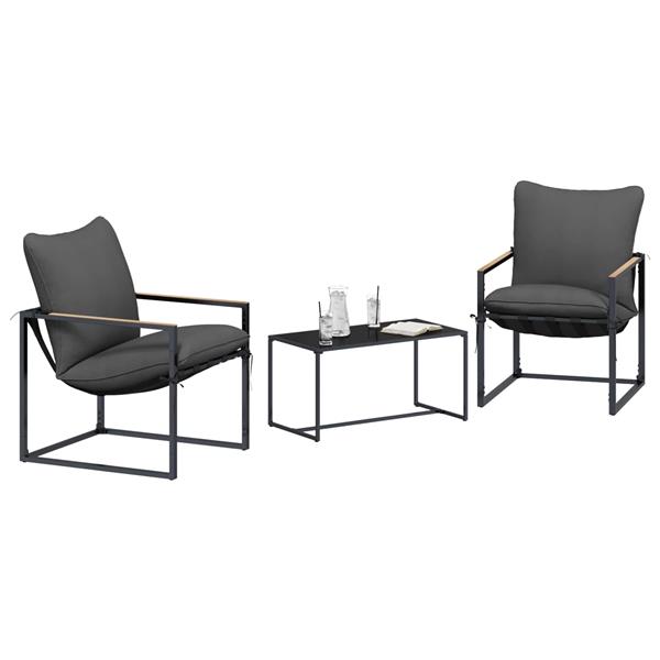 Grote foto vidaxl tuinbankenset 3 pcs zwart en anthraciet staal tuin en terras tuinmeubelen