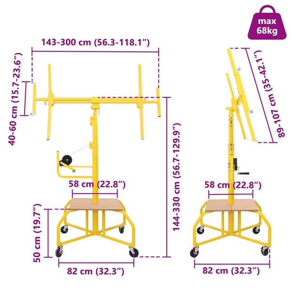 Grote foto vidaxl plafondplaatlifter geel 300 x 107 x 330 cm staal doe het zelf en verbouw gereedschappen en machines