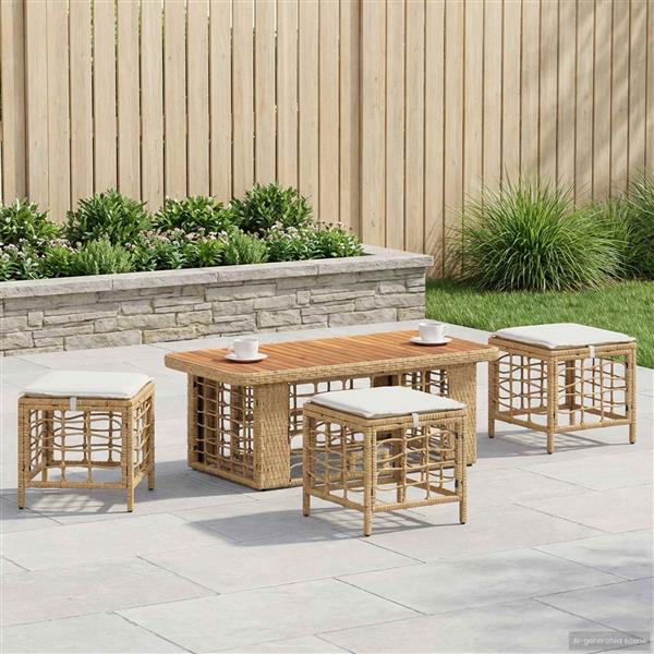 Grote foto vidaxl tuin eettafelset 4 pcs natuur en wit poly riet en acaciahout tuin en terras tuinmeubelen