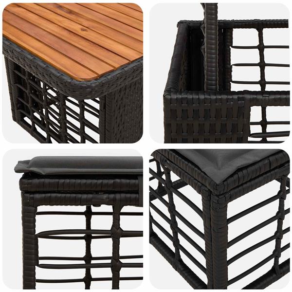 Grote foto vidaxl tuin eettafelset 4 pcs zwart en grijs poly riet en acaciahout tuin en terras tuinmeubelen