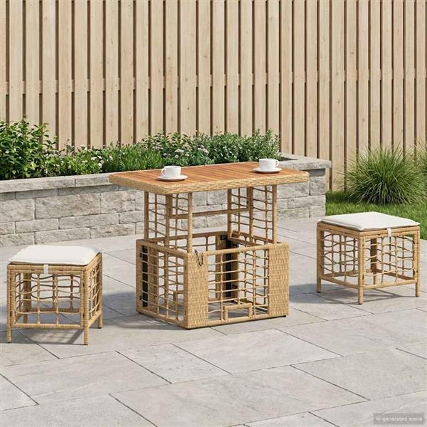 Grote foto vidaxl tuin eettafelset 3 pcs natuur en wit poly riet en acaciahout tuin en terras tuinmeubelen