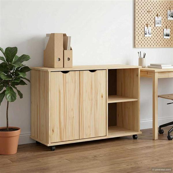 Grote foto vidaxl rolling kast bruin 100 x 39 x 65 5 cm massief vurenhout huis en inrichting overige