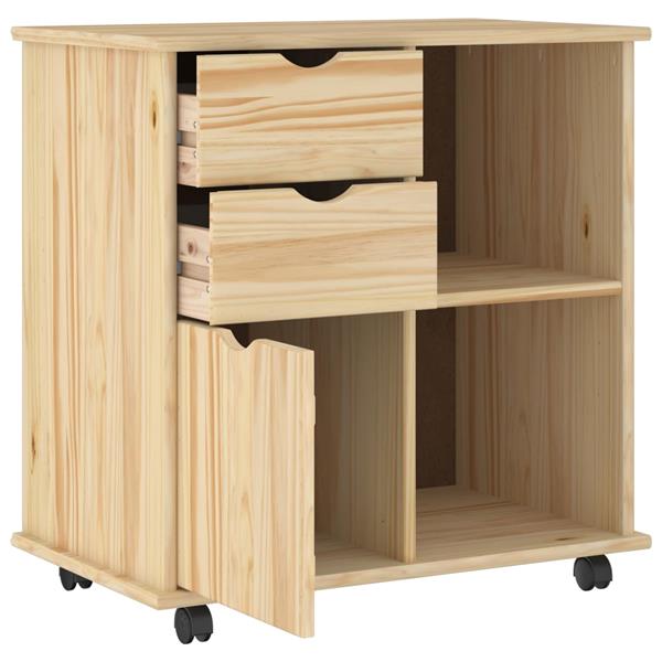 Grote foto vidaxl rolling kast bruin 63 5 x 39 x 65 5 cm massief vurenhout huis en inrichting overige