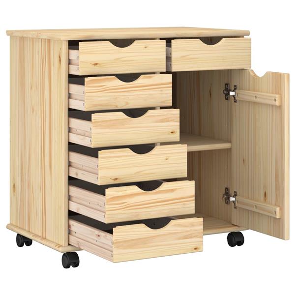 Grote foto vidaxl rolling kast bruin 63 5 x 39 x 65 5 cm massief vurenhout huis en inrichting overige