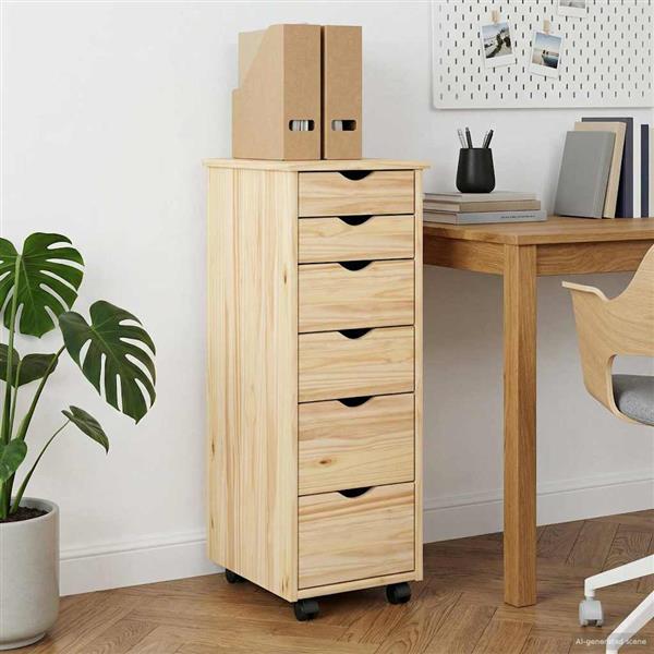 Grote foto vidaxl rolling kast met wiel bruin 34 x 39 x 93 5 cm massief vurenhout huis en inrichting overige