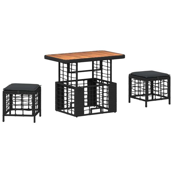 Grote foto vidaxl tuin eettafelset 3 pcs zwart en grijs poly riet en acaciahout tuin en terras tuinmeubelen