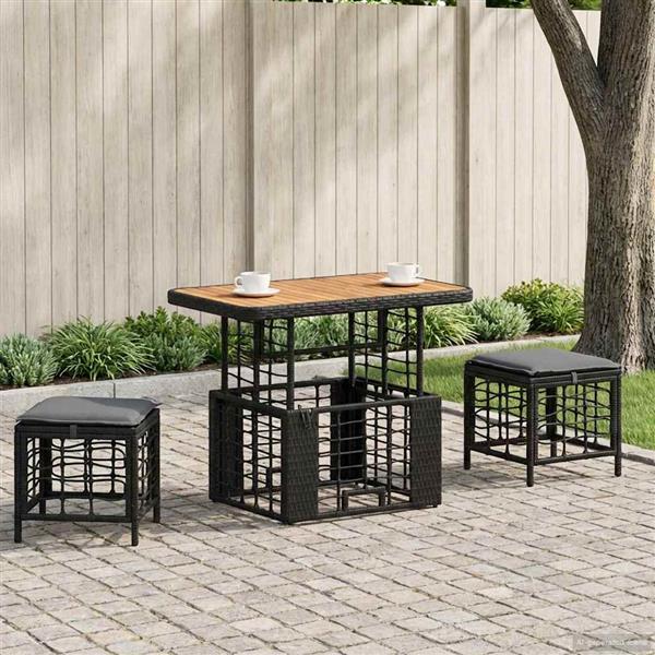 Grote foto vidaxl tuin eettafelset 3 pcs zwart en grijs poly riet en acaciahout tuin en terras tuinmeubelen