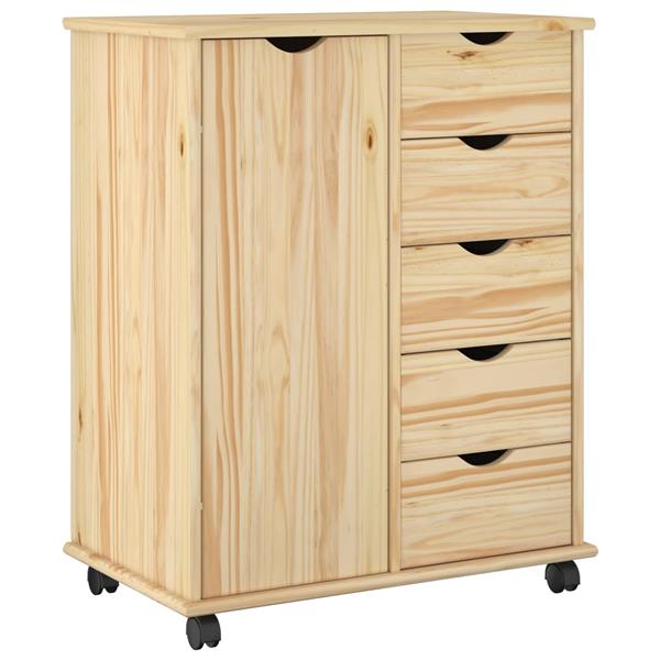 Grote foto vidaxl rolling kast met wiel bruin 63 5 x 39 x 79 cm massief vurenhout huis en inrichting overige
