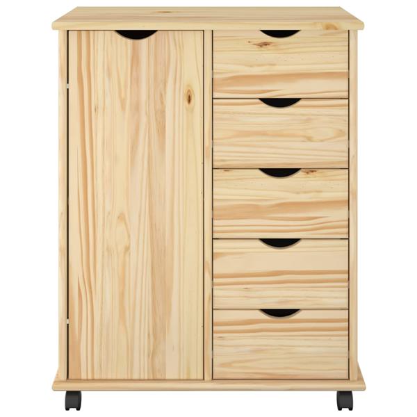 Grote foto vidaxl rolling kast met wiel bruin 63 5 x 39 x 79 cm massief vurenhout huis en inrichting overige