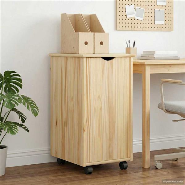 Grote foto vidaxl rolling kast met wiel bruin 34 x 39 x 65 5 cm massief vurenhout huis en inrichting overige