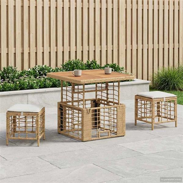 Grote foto vidaxl tuin eettafelset 3 pcs natuur en wit poly riet en acaciahout tuin en terras tuinmeubelen