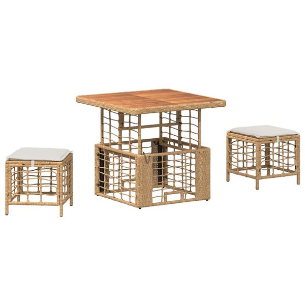 Grote foto vidaxl tuin eettafelset 3 pcs natuur en wit poly riet en acaciahout tuin en terras tuinmeubelen