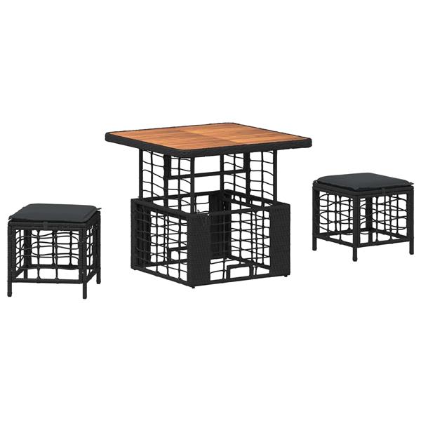 Grote foto vidaxl tuin eettafelset 3 pcs zwart en grijs poly riet en acaciahout tuin en terras tuinmeubelen