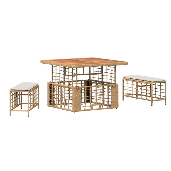 Grote foto vidaxl tuin eettafelset 3 pcs natuur en wit poly riet en acaciahout tuin en terras tuinmeubelen