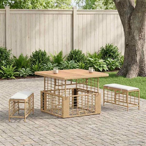 Grote foto vidaxl tuin eettafelset 3 pcs natuur en wit poly riet en acaciahout tuin en terras tuinmeubelen