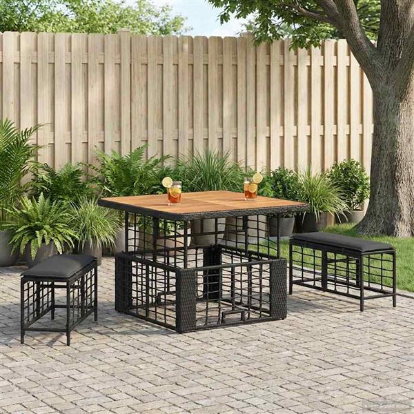 Grote foto vidaxl tuin eettafelset 3 pcs zwart en grijs poly riet en acaciahout tuin en terras tuinmeubelen