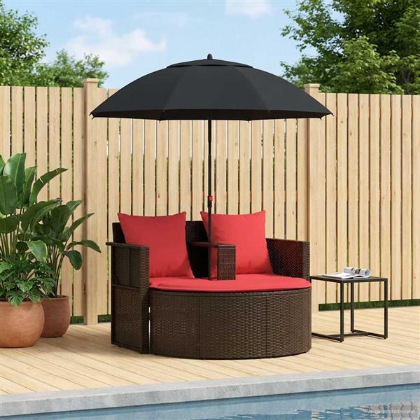 Grote foto vidaxl tuinbankstel bruin en rood 168 x 168 x 180 cm poly rattan tuin en terras tuinmeubelen