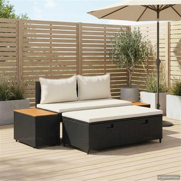 Grote foto vidaxl buiten bankenset 4 pcs zwart en cream wit poly rattan en acacia tuin en terras tuinmeubelen
