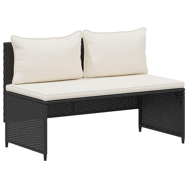 Grote foto vidaxl buiten bankenset 4 pcs zwart en cream wit poly rattan en acacia tuin en terras tuinmeubelen