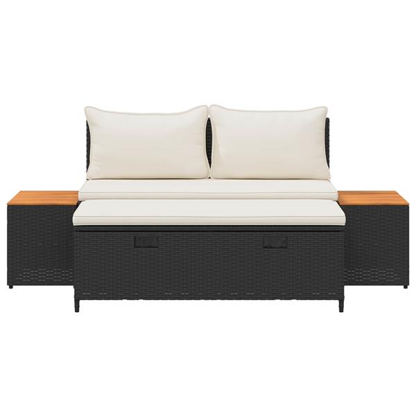 Grote foto vidaxl buiten bankenset 4 pcs zwart en cream wit poly rattan en acacia tuin en terras tuinmeubelen