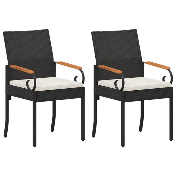 Grote foto vidaxl tuinstoelen 2 pcs zwart en cream wit poly rattan en acacia tuin en terras tuinmeubelen
