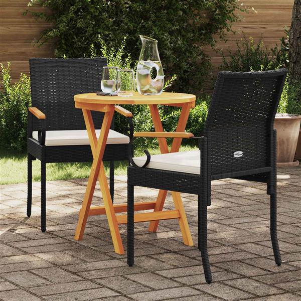 Grote foto vidaxl tuinstoelen 2 pcs zwart en cream wit poly rattan en acacia tuin en terras tuinmeubelen