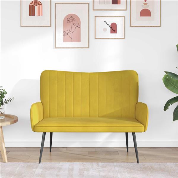 Grote foto vidaxl twee persoons sofa geel 115 x 61 x 87 cm fluweel huis en inrichting bankstellen
