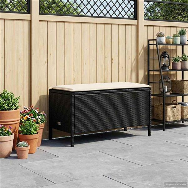 Grote foto vidaxl tuinvoetenbank zwart en cr me 80 x 38 x 45 cm pe rattan tuin en terras tuinmeubelen