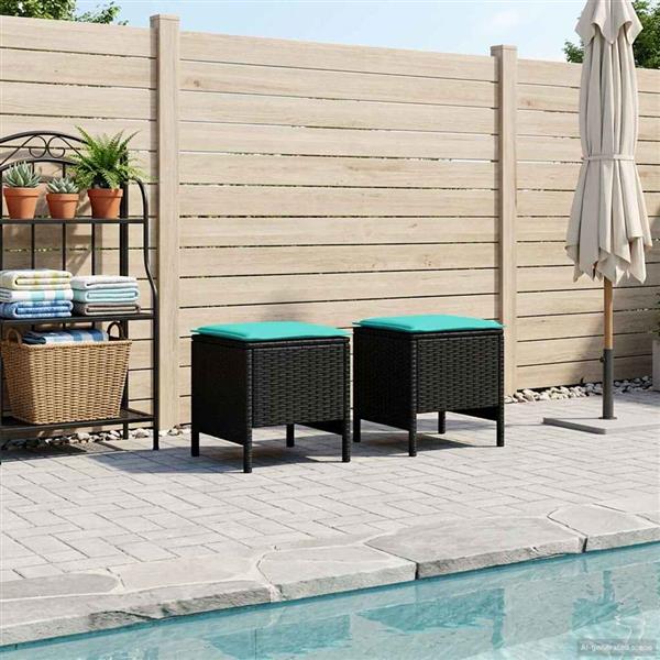 Grote foto vidaxl tuinvoetenbank 2 stuk zwart en turquoise 38 x 38 x 45 cm tuin en terras tuinmeubelen